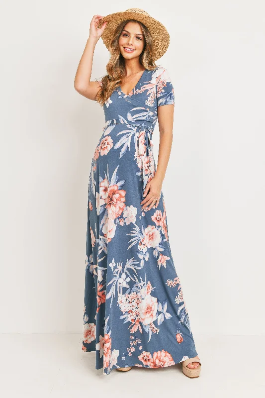 Final Markdown Floral Ity Jersey Maternity/Nursing Maxi Dress