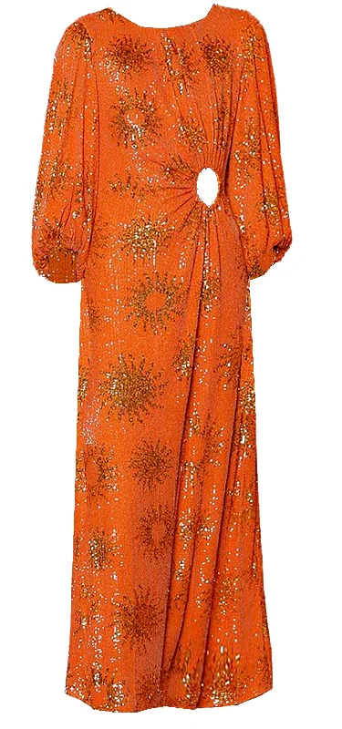 Great Deals Farm Rio Women Sunny Mood Orange Sequin Long Sleeve Cut Out Midi Dress