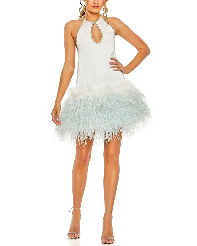 Today Only Mac Duggal Rhinestone Trim Halter Neck A-Line Dress with Feat