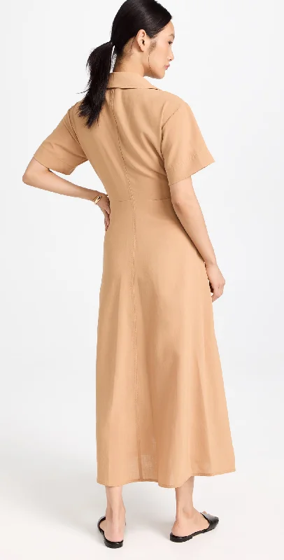 Online Only A.L.C. Women Florence Raffia Tan Insert Pleated Skirt Midi Dress