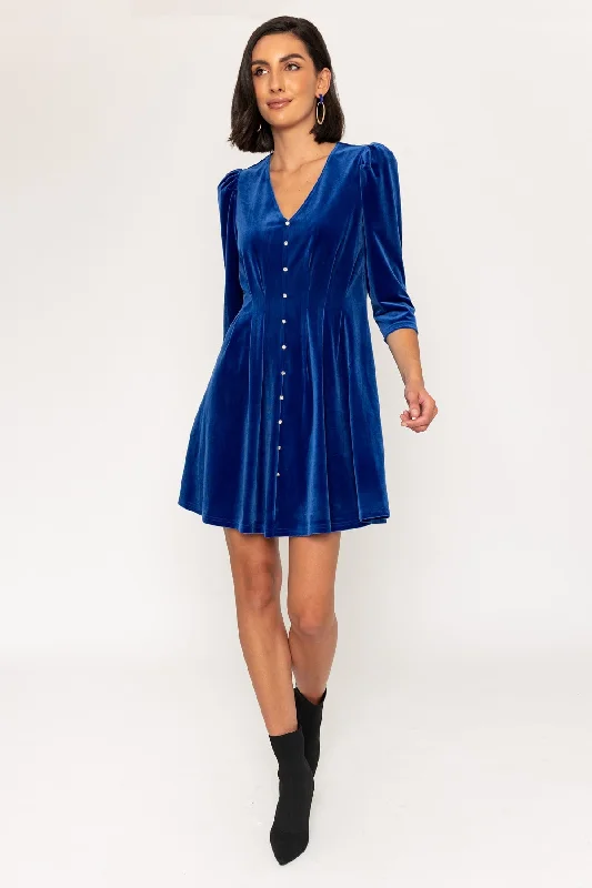 Final Markdown 3/4 Sleeve Length Velvet Martha Mini Dress in Navy