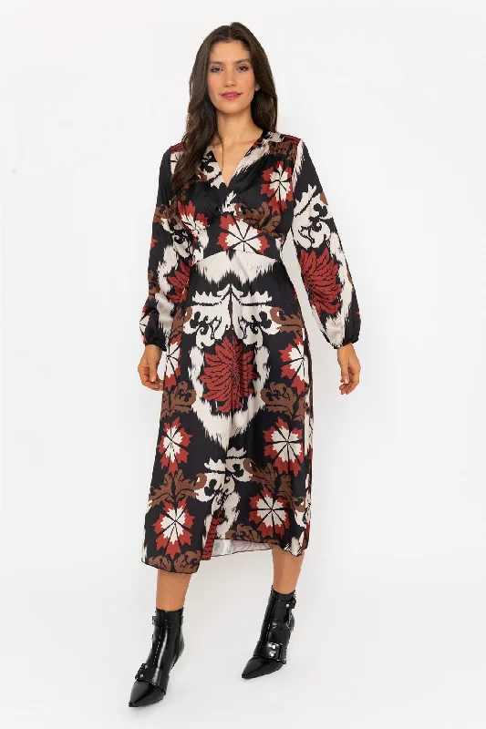 Referral Discount Long Sleeve Cliodhna Midi Dress Sateen Brown Print