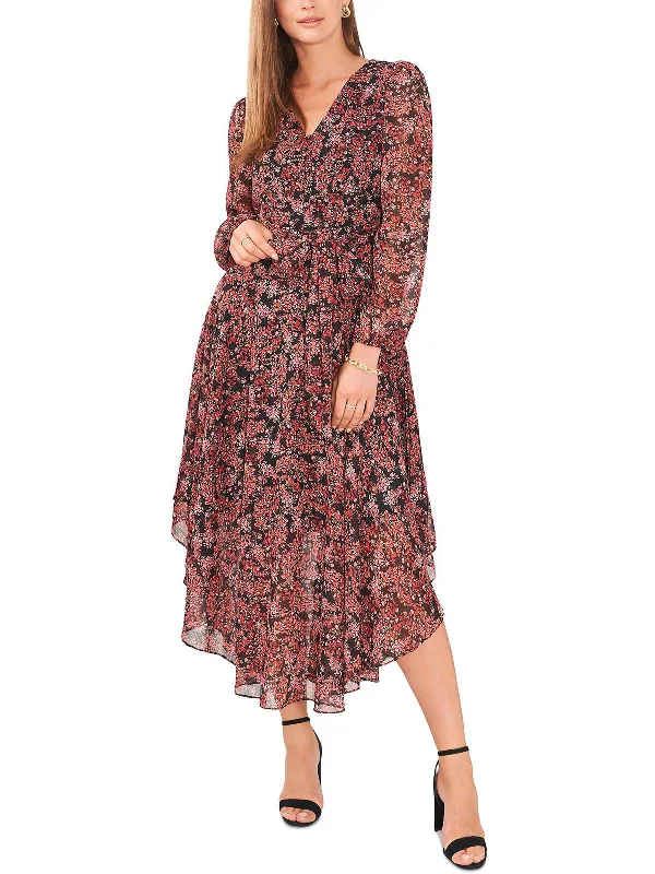 Super Bargain Petites Womens Shimmer Long Sleeve Midi Dress