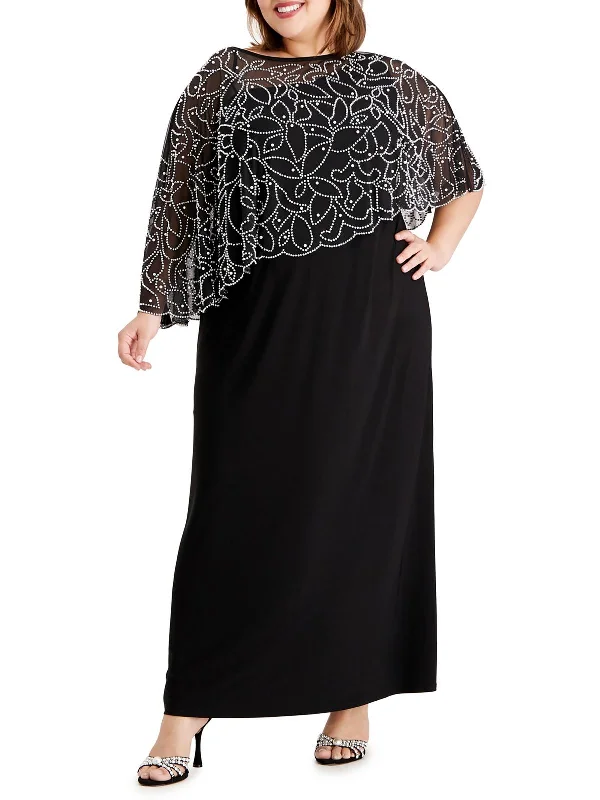 Get It Before It’s Gone Plus Womens Knit Cape Sleeves Evening Dress