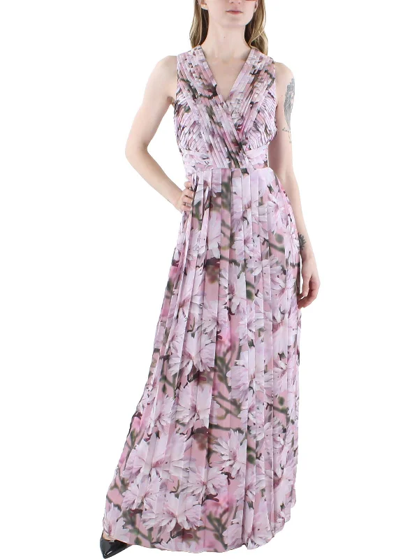 Blowout Deals Womens Floral Pleated Evening Dress