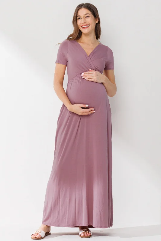 Mega Sale Surplice Short Sleeve Maternity Maxi Dress