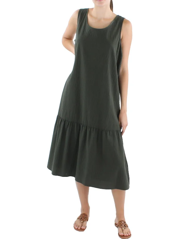 Super Deal Womens Crinkle Midi Shift Dress