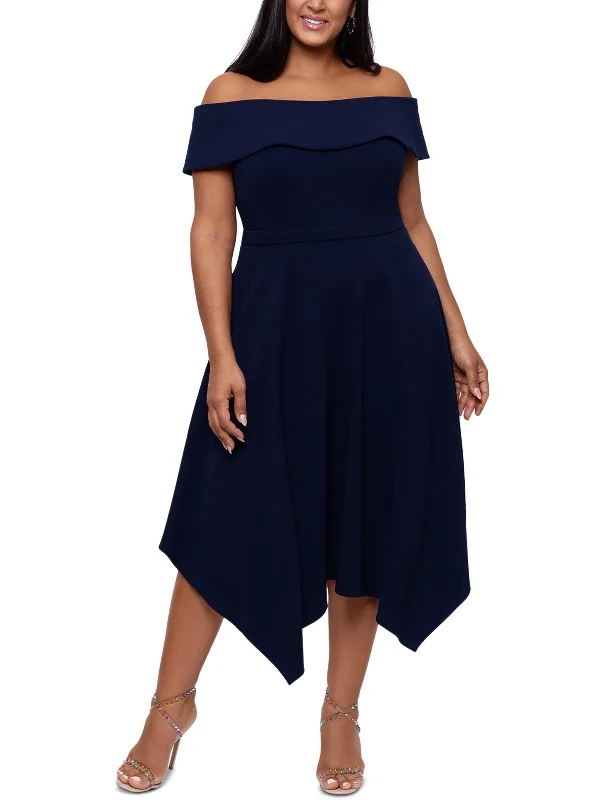 Deal Mania Plus Womens Handerkerchief Hem Midi Sheath Dress