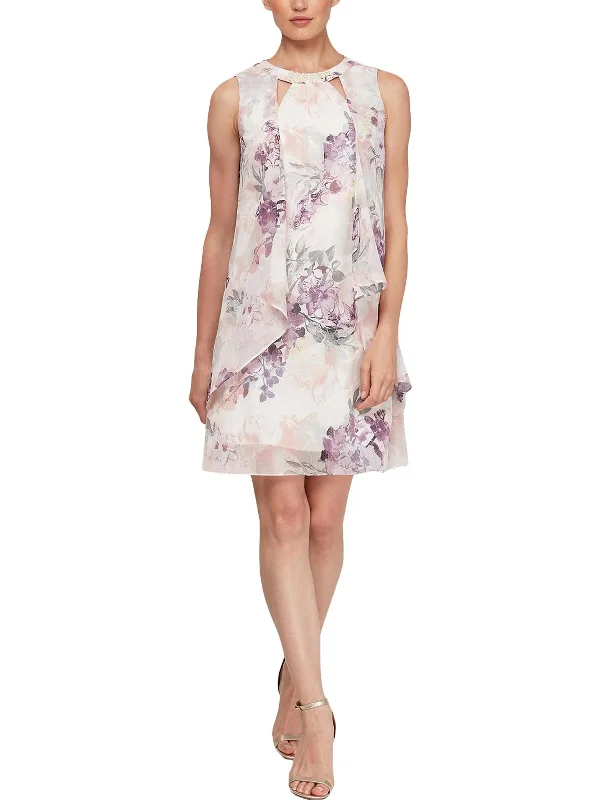 Steals and Deals Womens Floral Cut Out Mini Dress