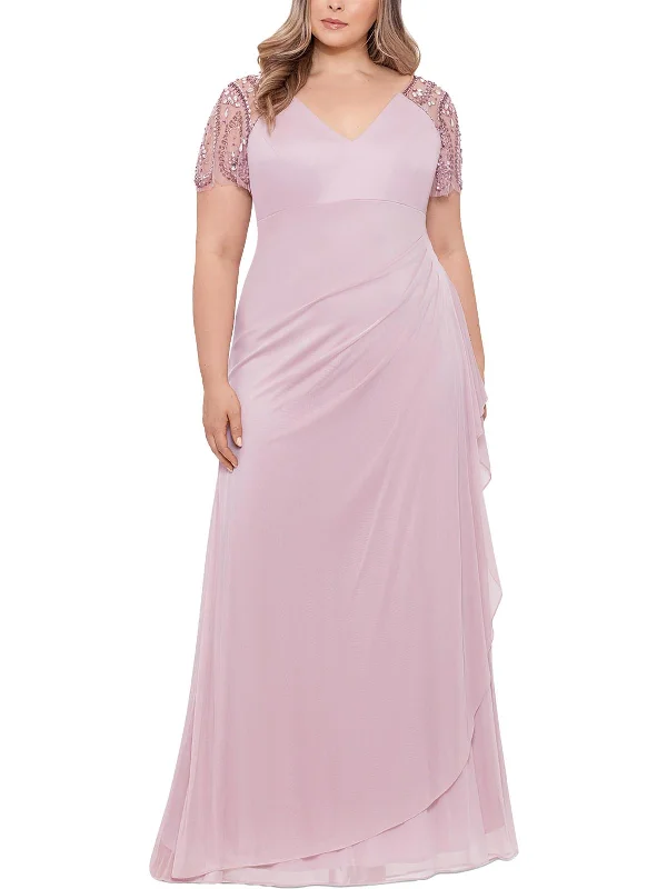 Clearance Event Plus Womens Chiffon Embellished Evening Dress