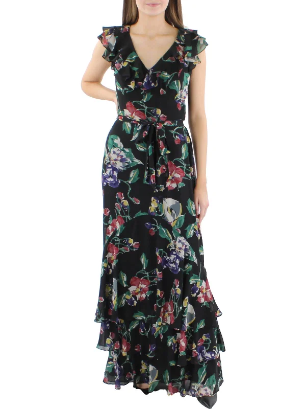 Don't Wait Womens Georgette Floral Print Maxi Dress