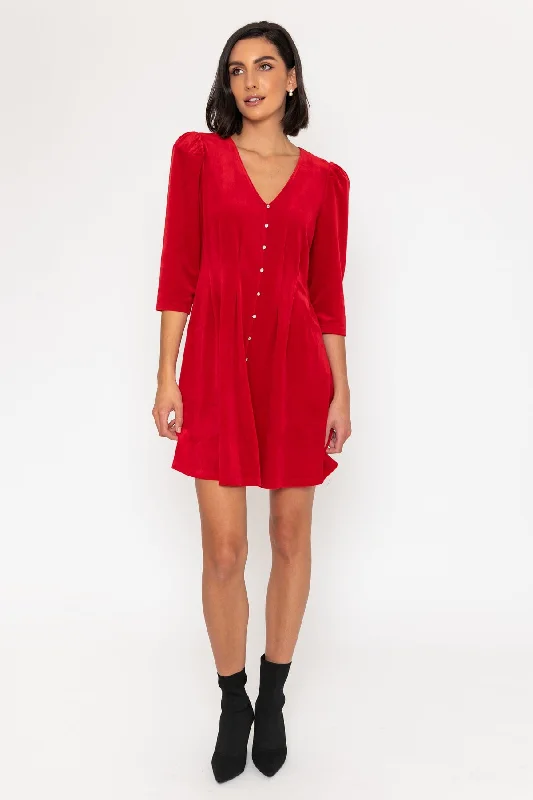 Extra Savings 3/4 Sleeve Length Velvet Martha Mini Dress in Red