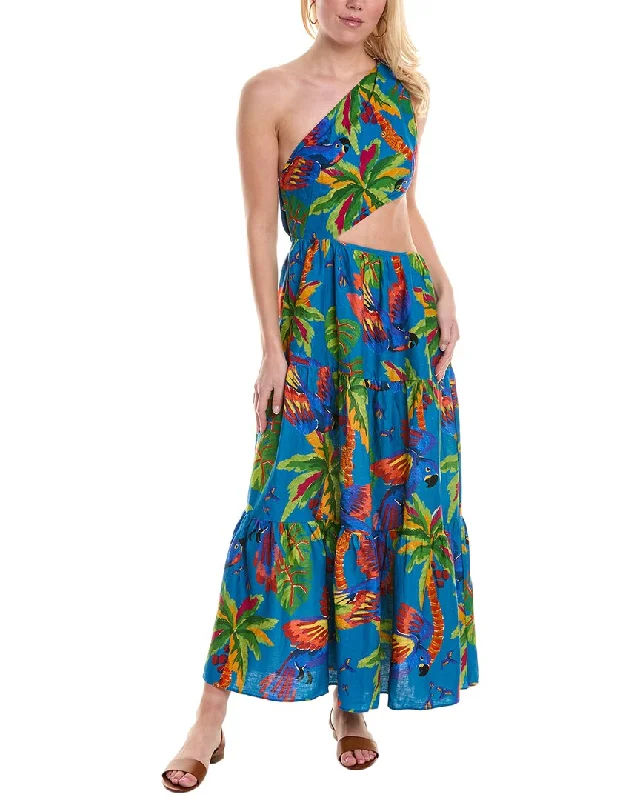 Anniversary Sale FARM Rio Sunny Day One-Shoulder Linen-Blend Maxi Dress