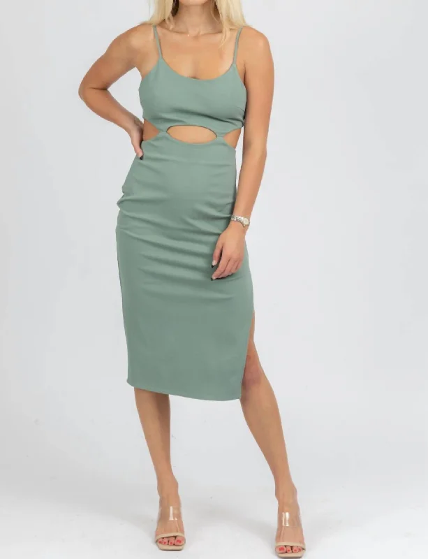 Final Sale Cutout Detail Midi Dress In Deep Green