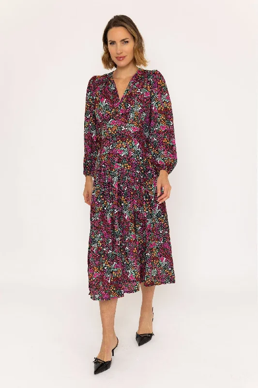 Inventory Reduction Siobhan Long Sleeve Black Print Midi Dress
