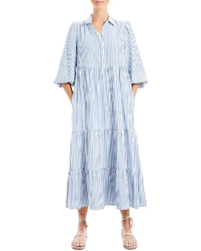 Anniversary Sale Max Studio 3/4 Sleeve Collar Button Front Tier Midi Dress