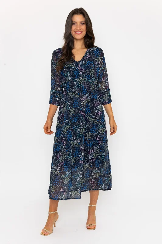 Flash Deals 3/4 Sleeve Kerry Midi Dress in Navy Print
