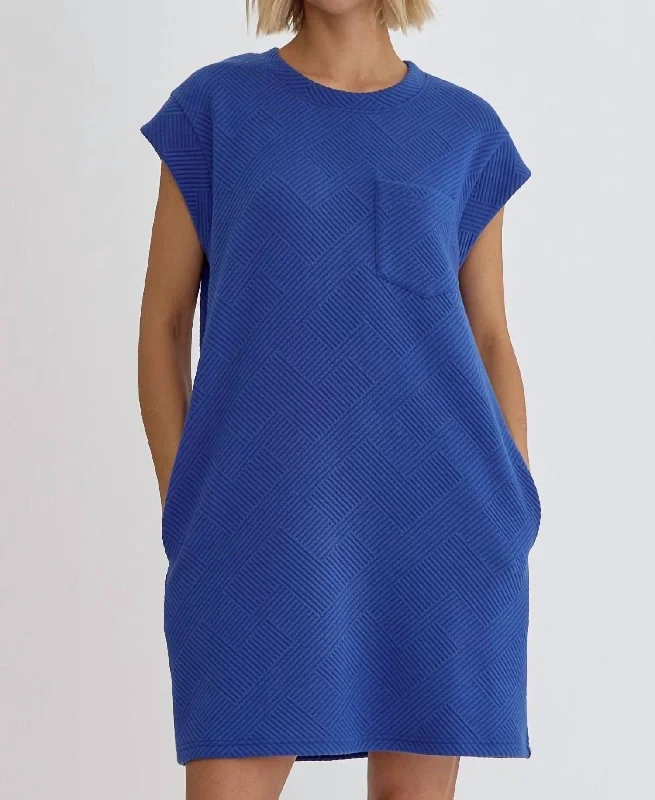 Low Prices Textured Dress In Royal Blue