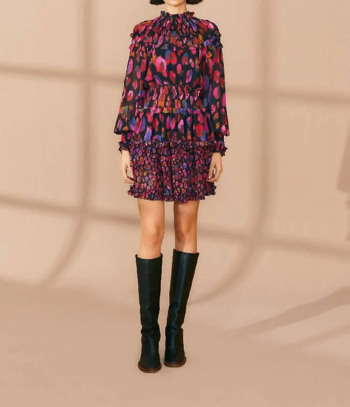 Limited Time Offer Leopards Ruffled Mini Dress In Black Iridescent