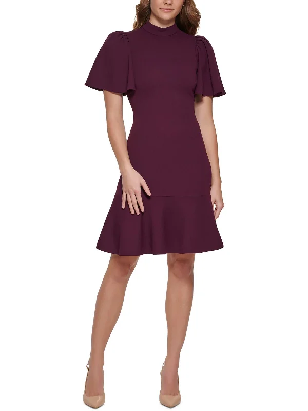 Mega Deal Womens Mock-Neck Knee Fit & Flare Dress