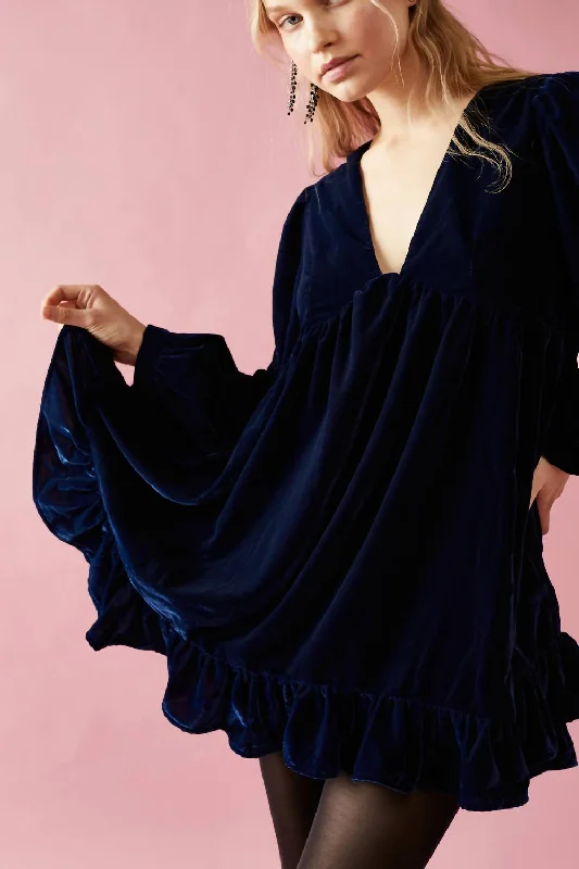 Bargain Prices Estella Velvet Mini Dress In Navy/oceana
