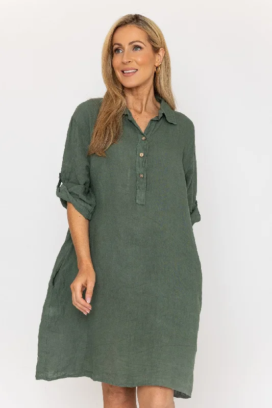 Savings Galore Knee Length Khaki Linen Dress