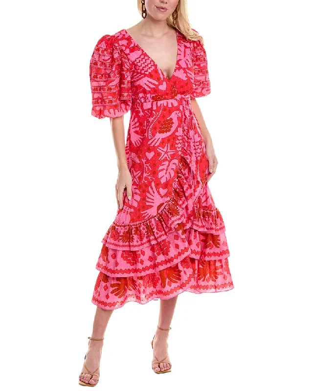 Special Promotion FARM Rio Jungle Scarf Red Wrap Midi Dress