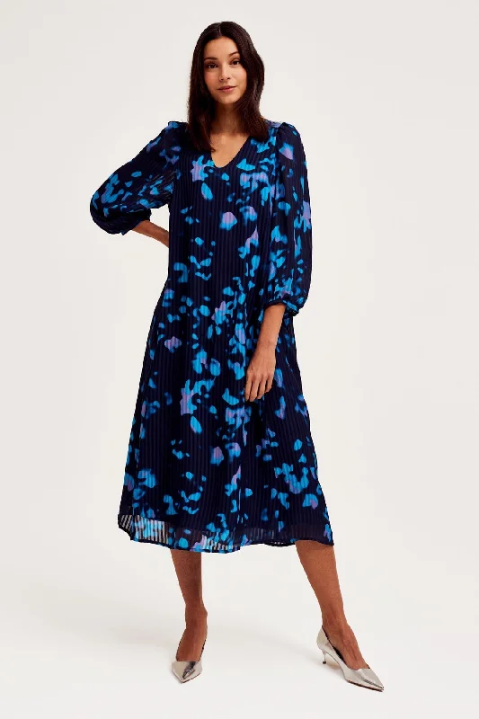 Limited Availability Duco Pleated Midi Dress in Dark Blue