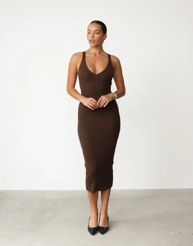 Super Deal Mariam Midi Dress (Brown)