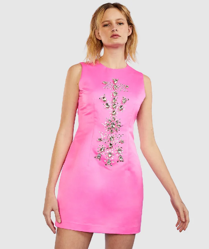 Huge Savings Satin Gem Stones Fitted Mini Dress