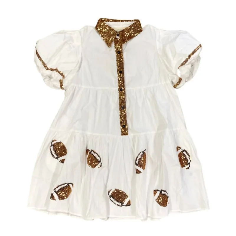 Referral Discount Women's Game Day Sequin Shirt Dress In White