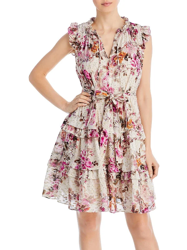 Huge Discounts Brook Womens Silk Blend Tie Waist Fit & Flare Dress