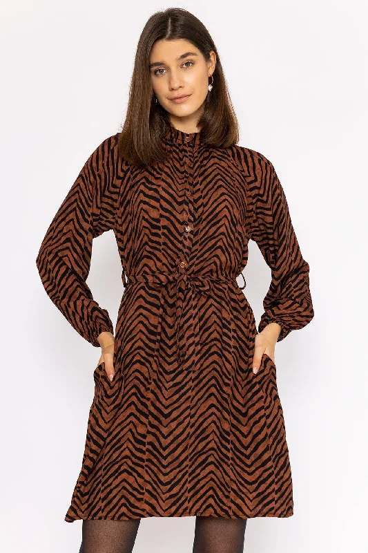 Special Discount Viscose Dress in Brown Animal Print