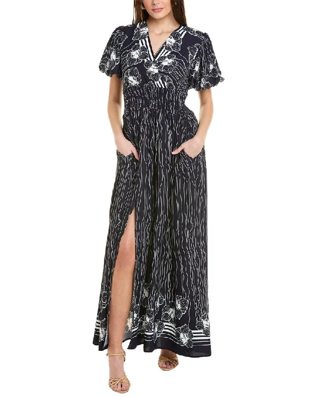 Clearance Sale Gracia Lines & Flower Print V-Wrap Maxi Dress