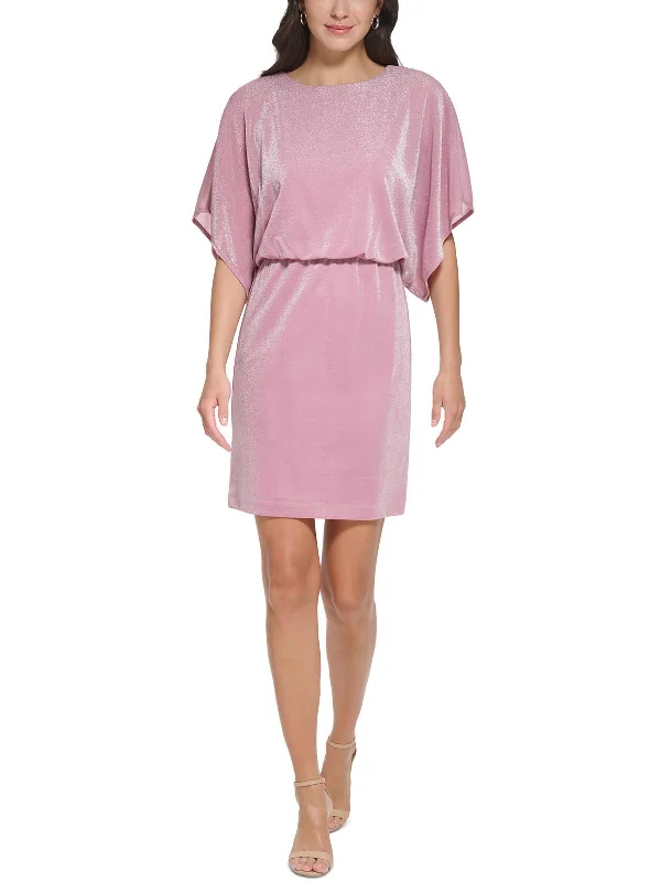 Discount Days Womens Metallic Blouson Cocktail and Party Dress