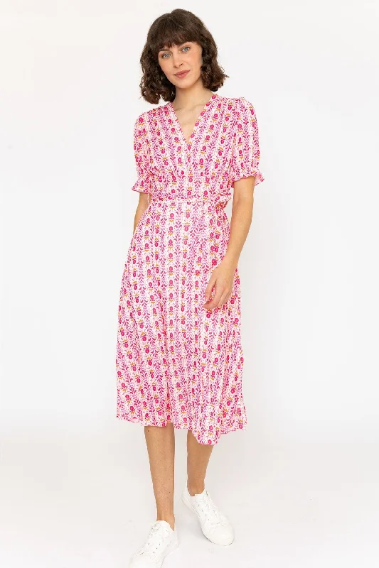 Bargain Blast Short Sleeve Sinead Pink Midi Dress