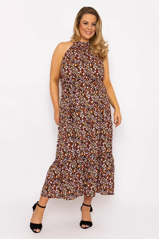 Flash Sale Curve - Halter Neck Maxi Dress in Black Print