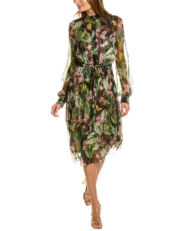 Price Smash Oscar de la Renta Printed Silk Chiffon Shirtdress