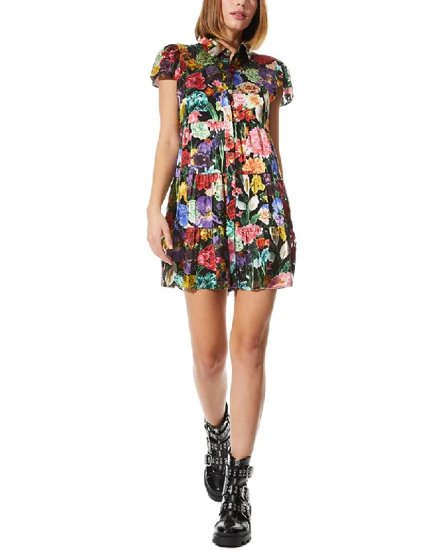 Online Specials alice + olivia Meeko Tiered Silk-Blend Shirtdress