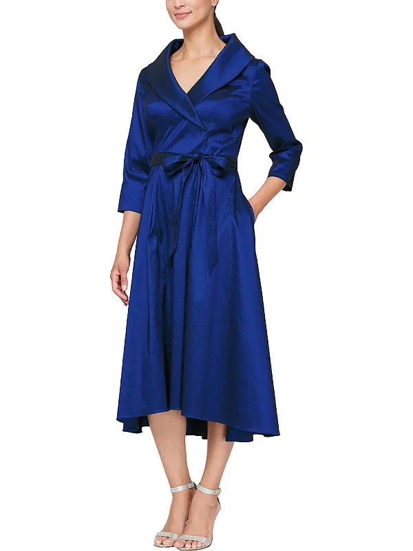 Deal of the Day Womens Collared Midi Evening Dress