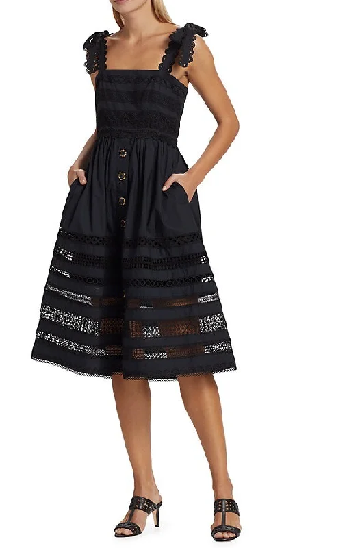 Extra Savings Cara Cara Women's Nidhi Embroidered Square Neck Sleeveless Midi Dress Black