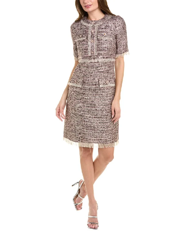Deep Discounts Teri Jon by Rickie Freeman Metallic Tweed Wool-Blend Sheath Dress
