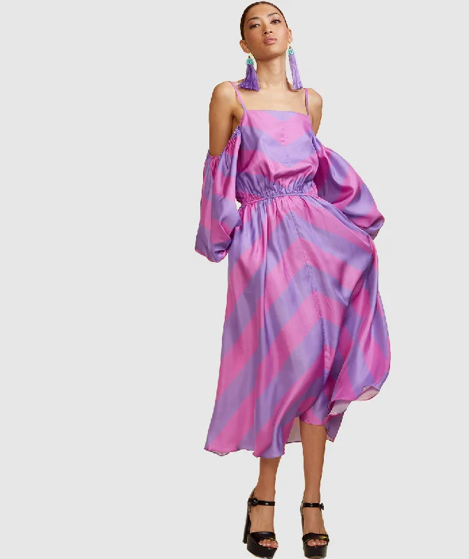 Incredible Offers Off Shoulder Sleeves Stripe Dress