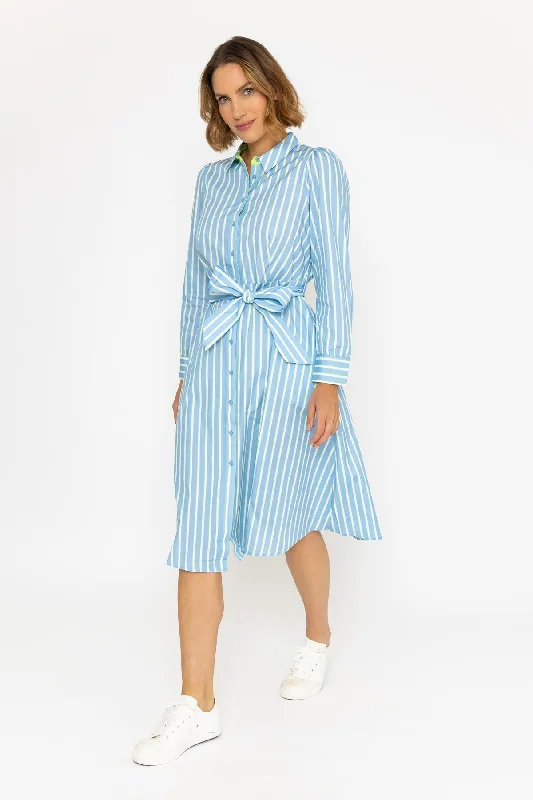 Reduced Prices Midi Blue Striped Shirt Dress