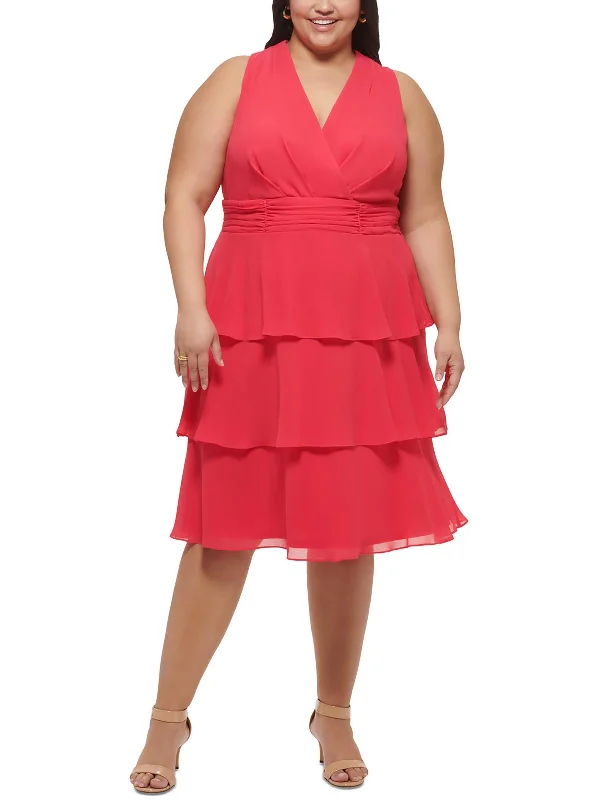 Fantastic Offers Plus Womens Chiffon Mid-Calf Midi Dress