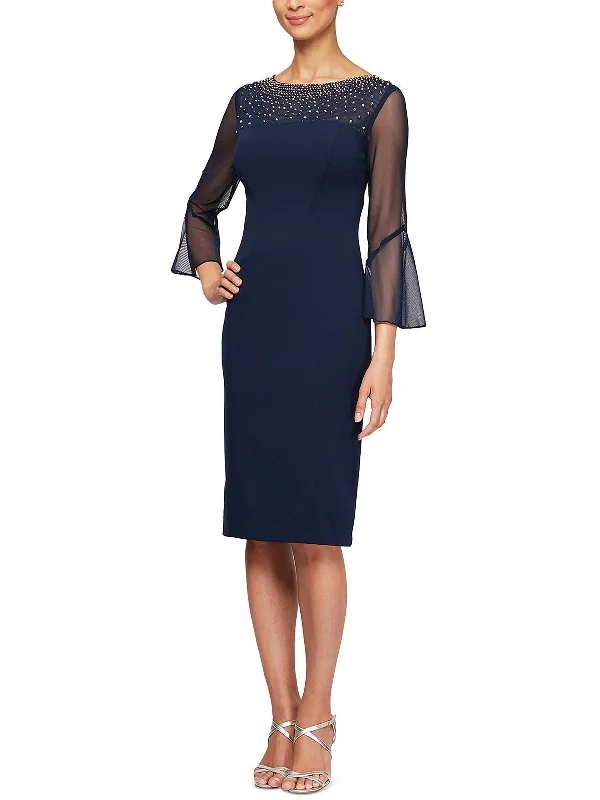Savings Event Petites Womens Embellished Knee Cocktail and Party Dress