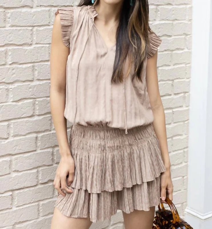 Stock Clearance Scarlett Leopard Tiered Mini Dress In Taupe