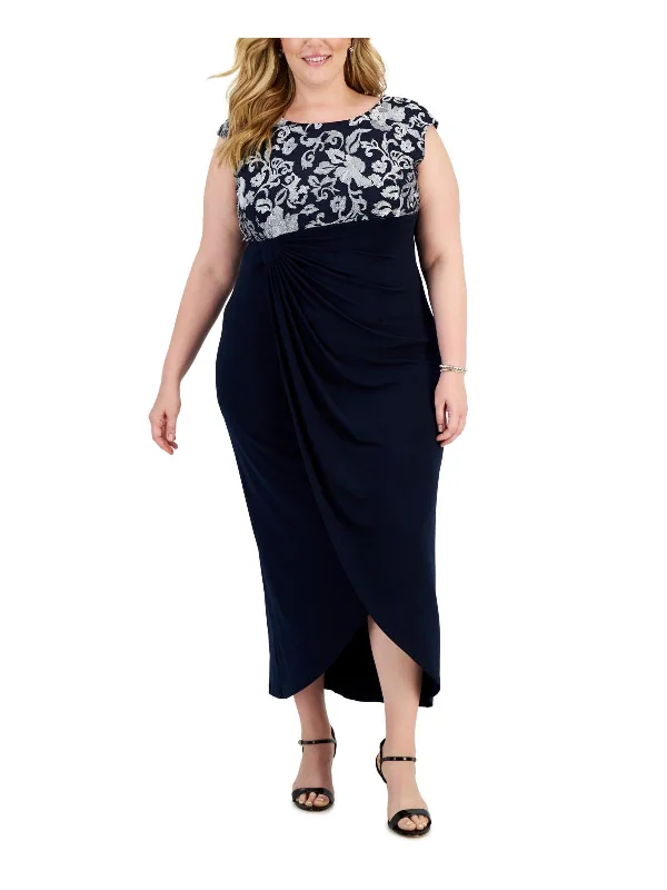 Stock Clearance Plus Womens Faux Wrap Long Evening Dress