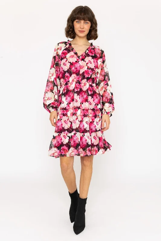 Great Bargains Long Sleeve Pink Floral Vivi Knee Length Dress