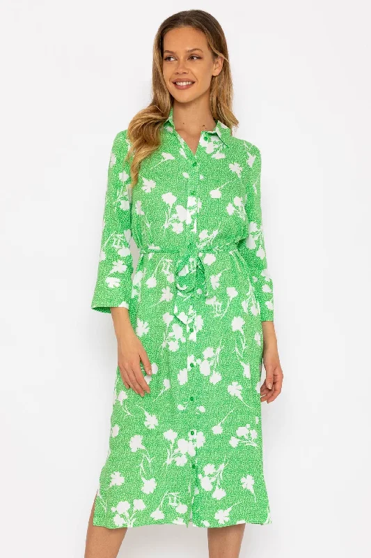 New Markdowns Green Printed Viscose Shirt Dress